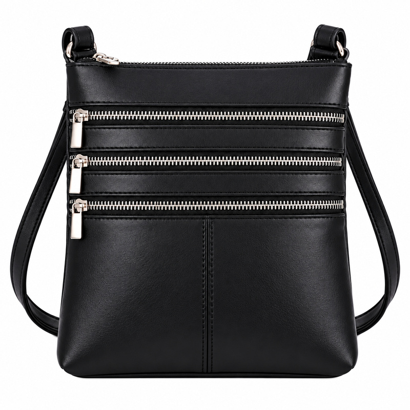 PR DD 17 Black Leather & PU Bag With 5 Zips (New)